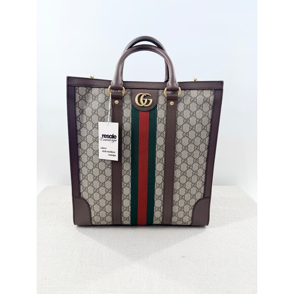 Gucci Ophidia Large Tote Bag Beige and Ebony GG Supreme Canvas with Leather Trim - Picture 3 of 16